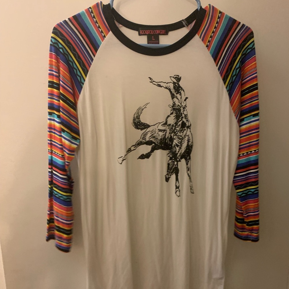 Rock & Roll Cowgirl serape sleeve top